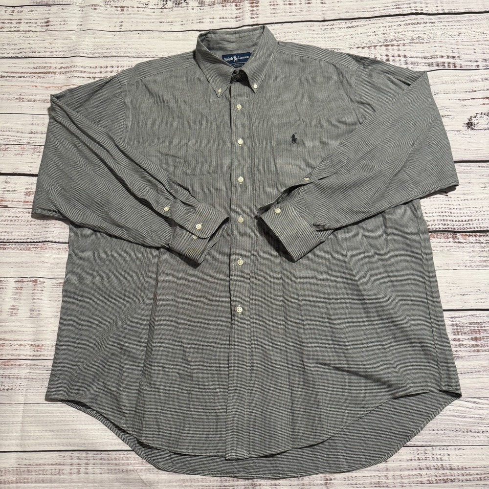 Ralph Lauren Long Sleeve Button Down Yarmouth 100% Cotton Black Men's 17 34/35